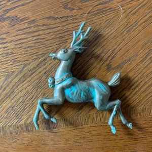 VTG Christmas Reindeer Ornament Hard Plastic